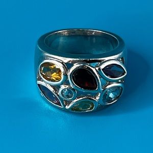 Cigar Band enhanced with Gem Stones, .925 Sterling Silver